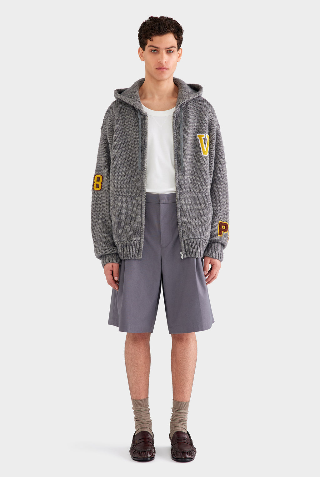 Oversized Wool Zip Knit Hoodie - Dark Grey Marl