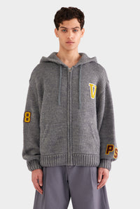 Oversized Wool Zip Knit Hoodie - Dark Grey Marl