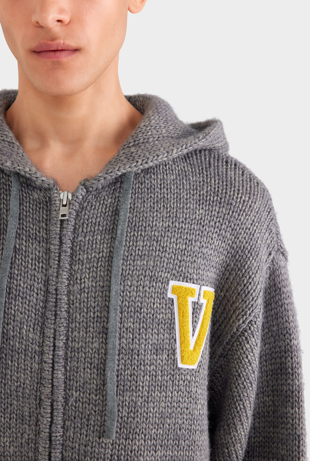 Oversized Wool Zip Knit Hoodie - Dark Grey Marl