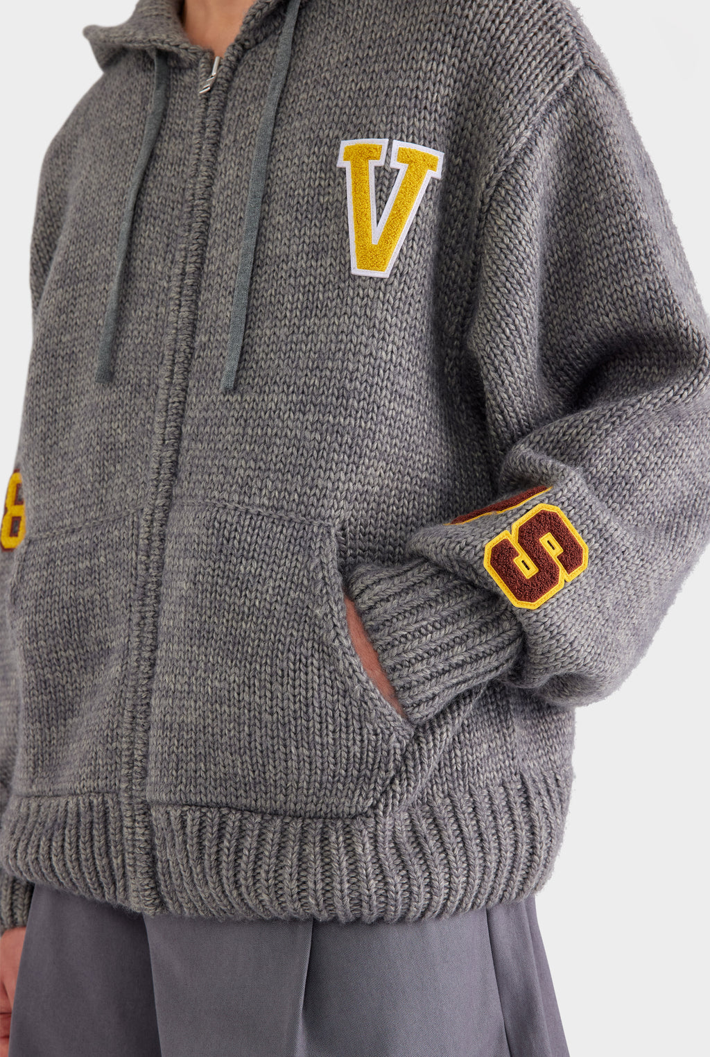 Oversized Wool Zip Knit Hoodie - Dark Grey Marl