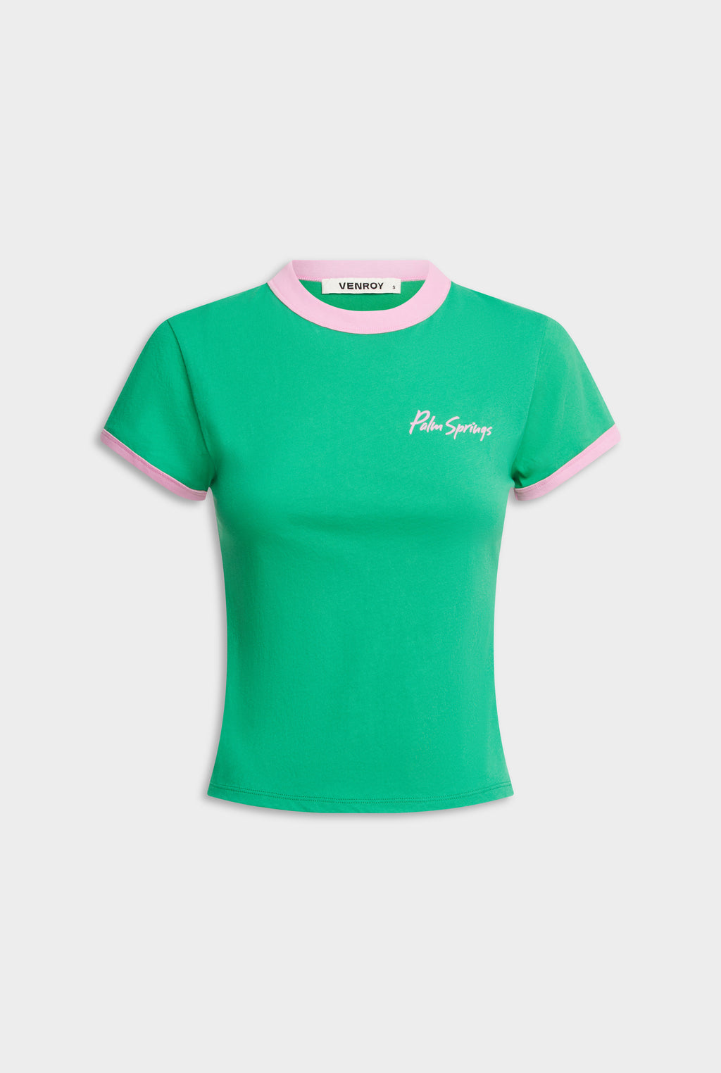 Palm Springs Lightweight Cotton Baby Tee - Jade Green/Pink