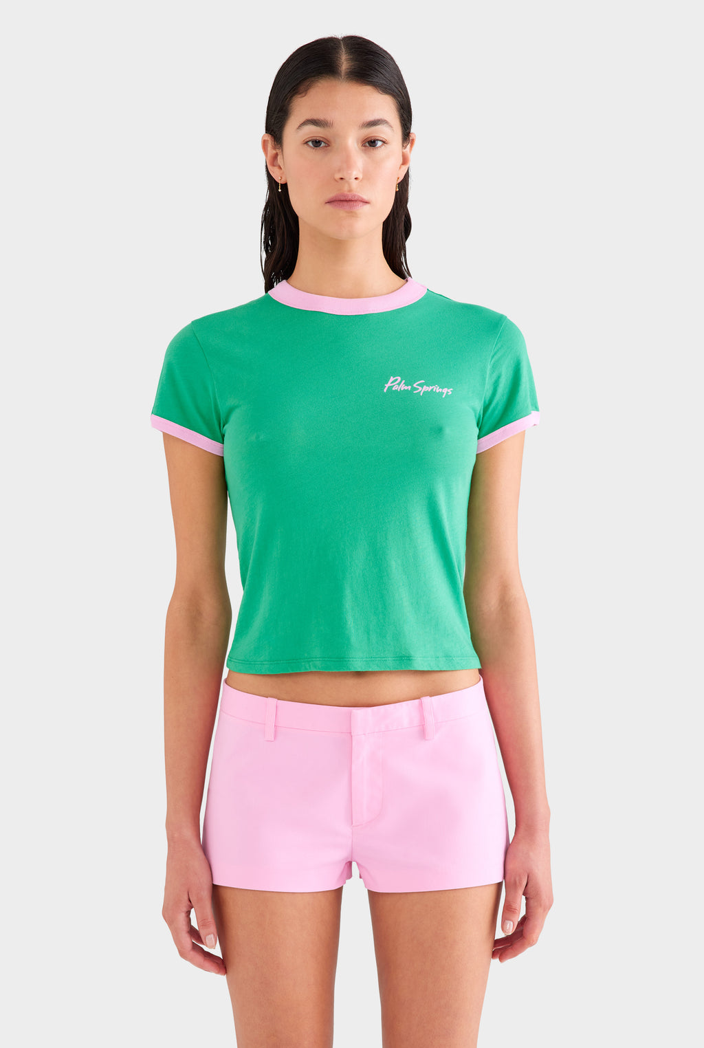 Palm Springs Lightweight Cotton Baby Tee - Jade Green/Pink