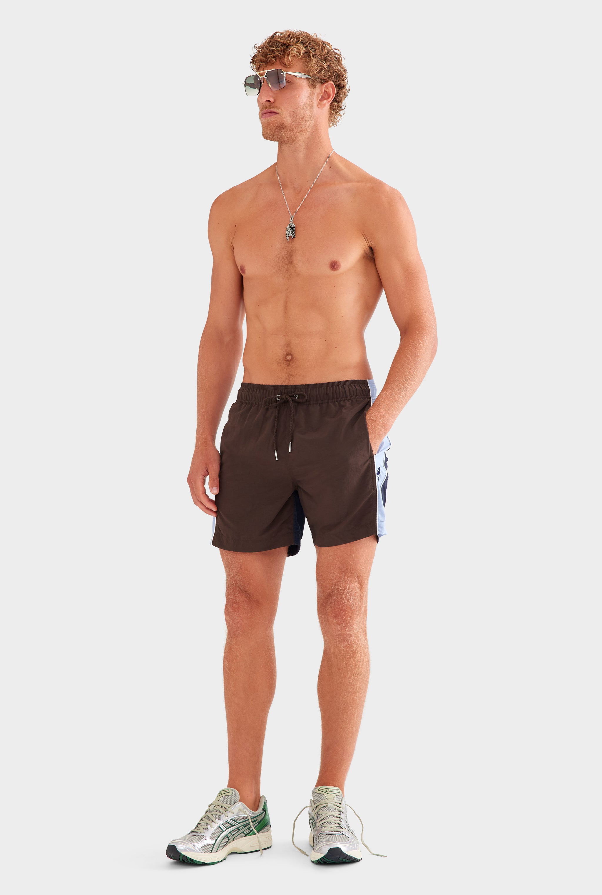 Panelled Swim Short - Dark Chocolate/Powder Blue/Navy