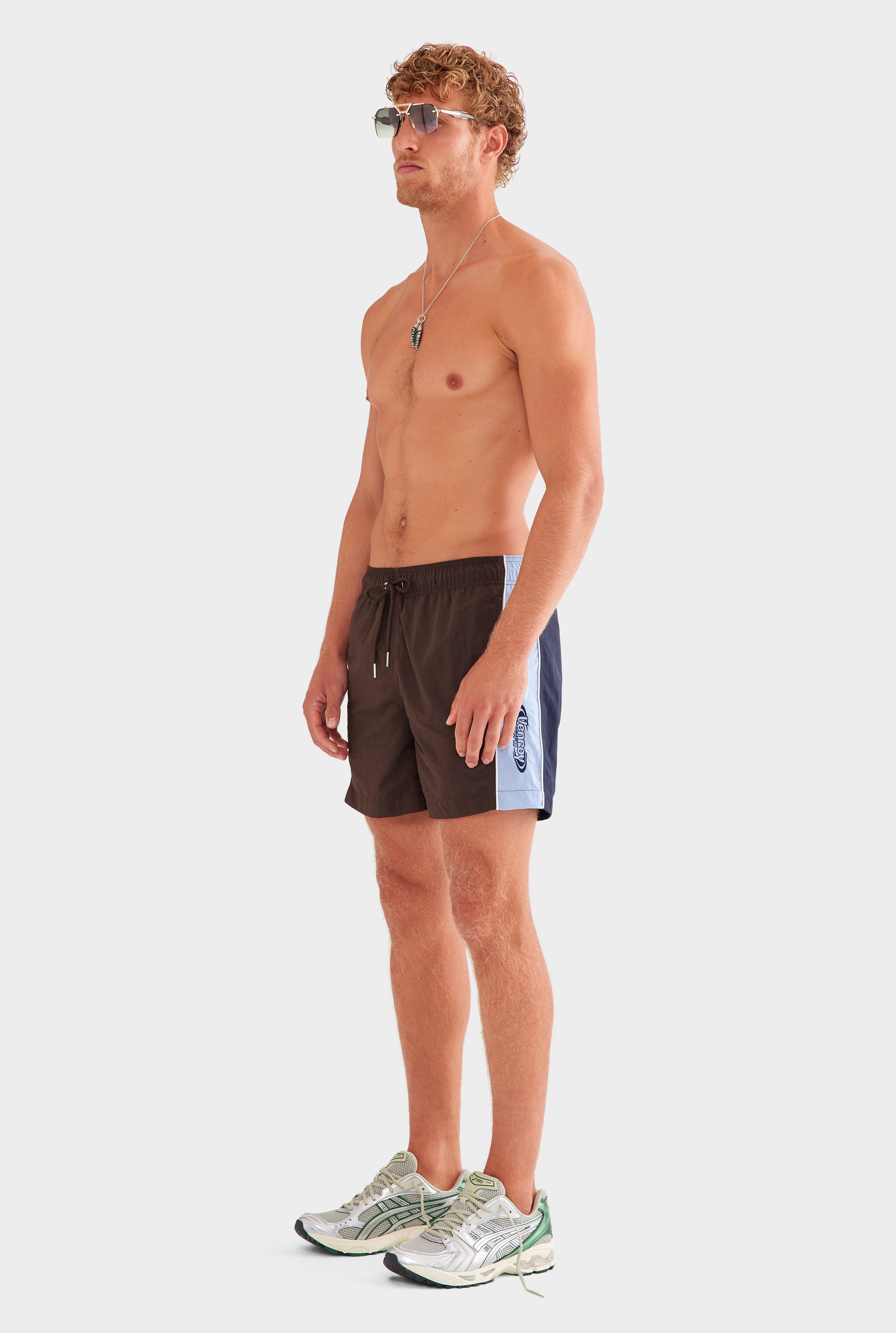 Panelled Swim Short - Dark Chocolate/Powder Blue/Navy