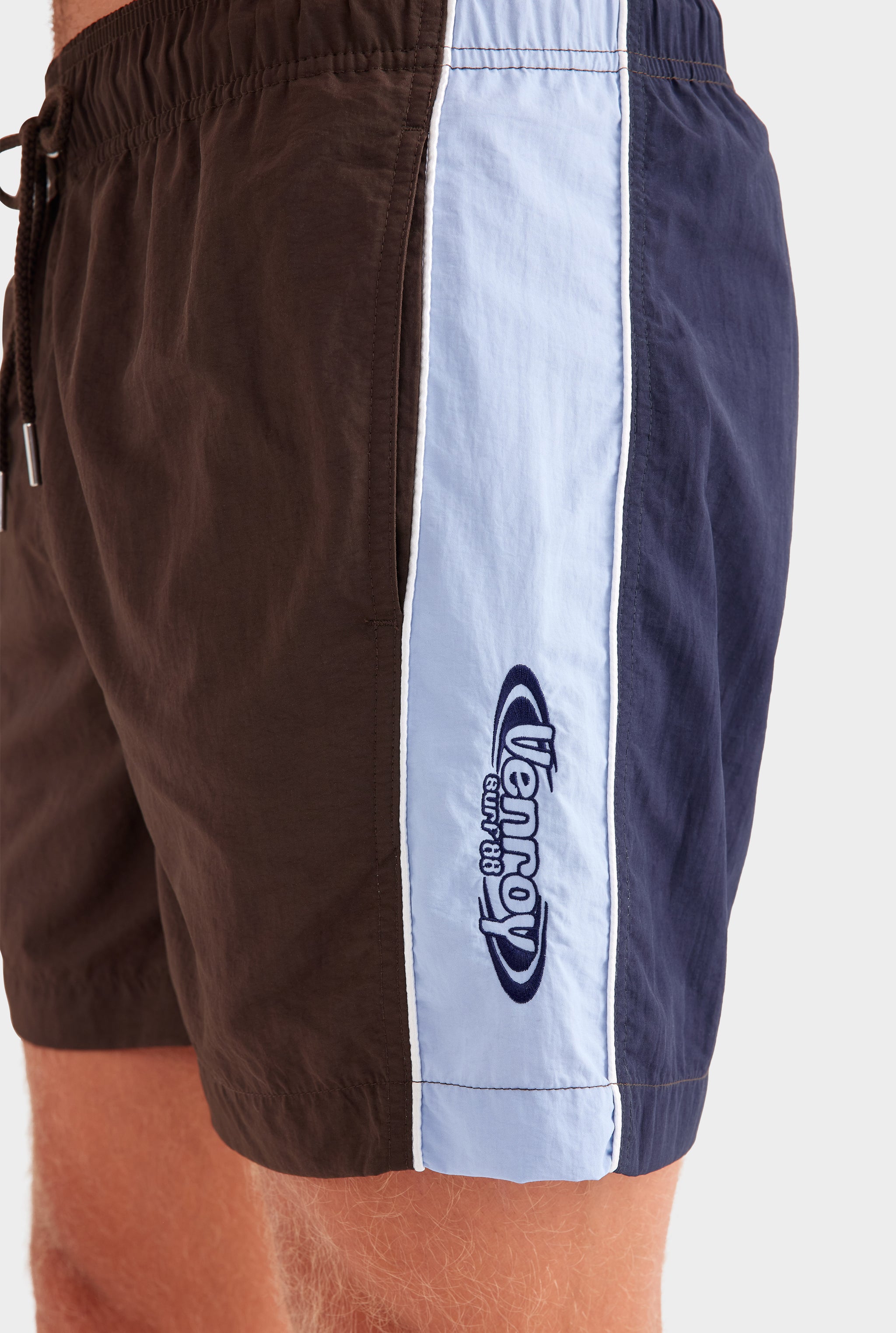 Panelled Swim Short - Dark Chocolate/Powder Blue/Navy