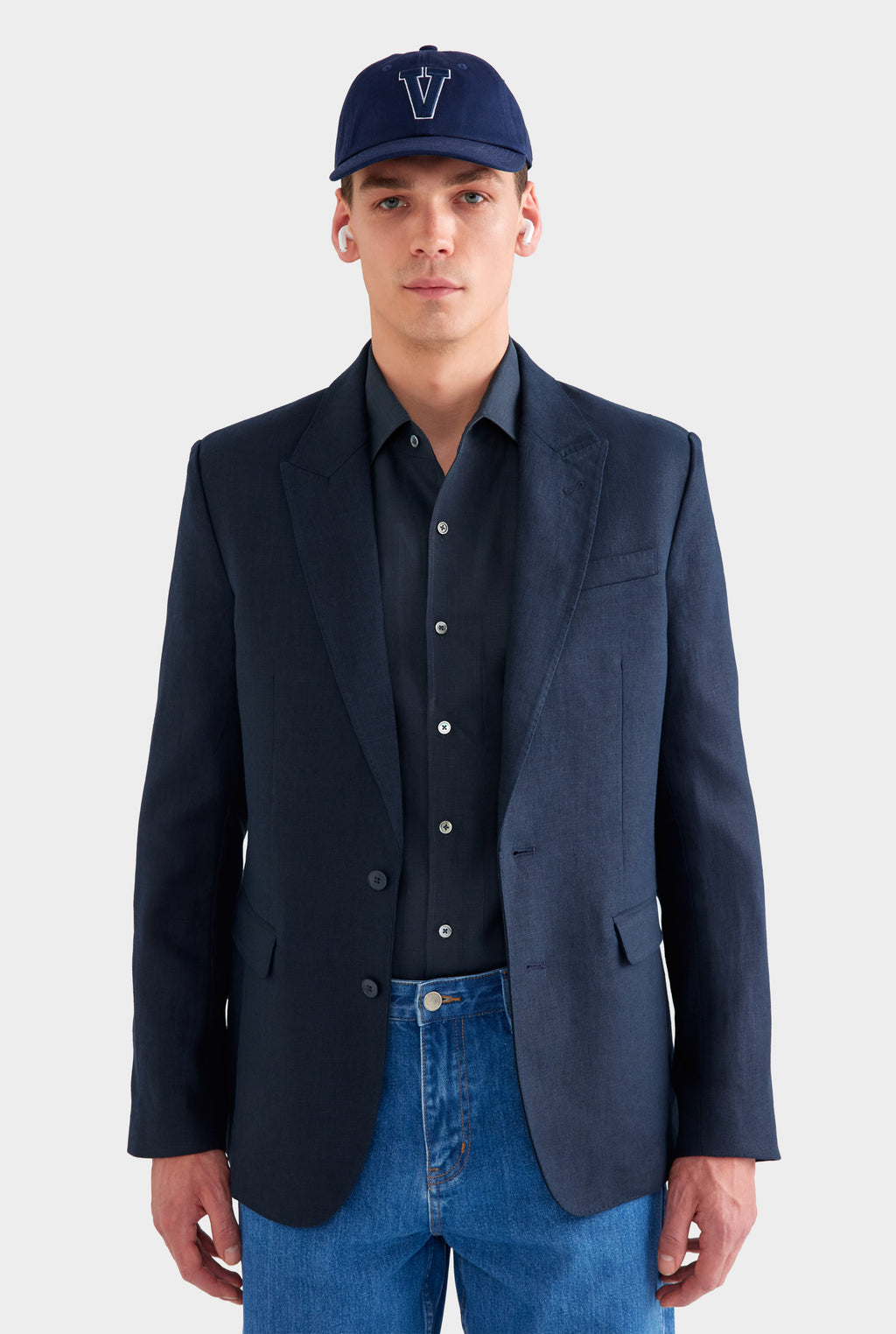 Mens Tailored Linen Suit Jacket Navy Venroy – VENROY