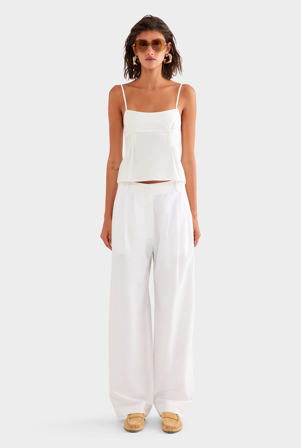 Pintuck Cotton Poplin Cami - White