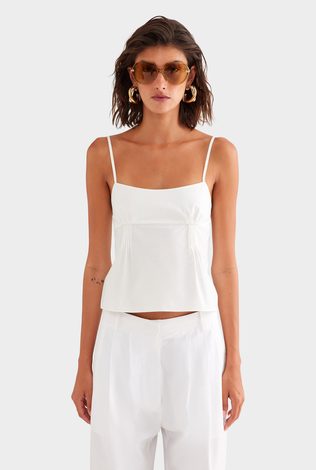 Pintuck Cotton Poplin Cami - White