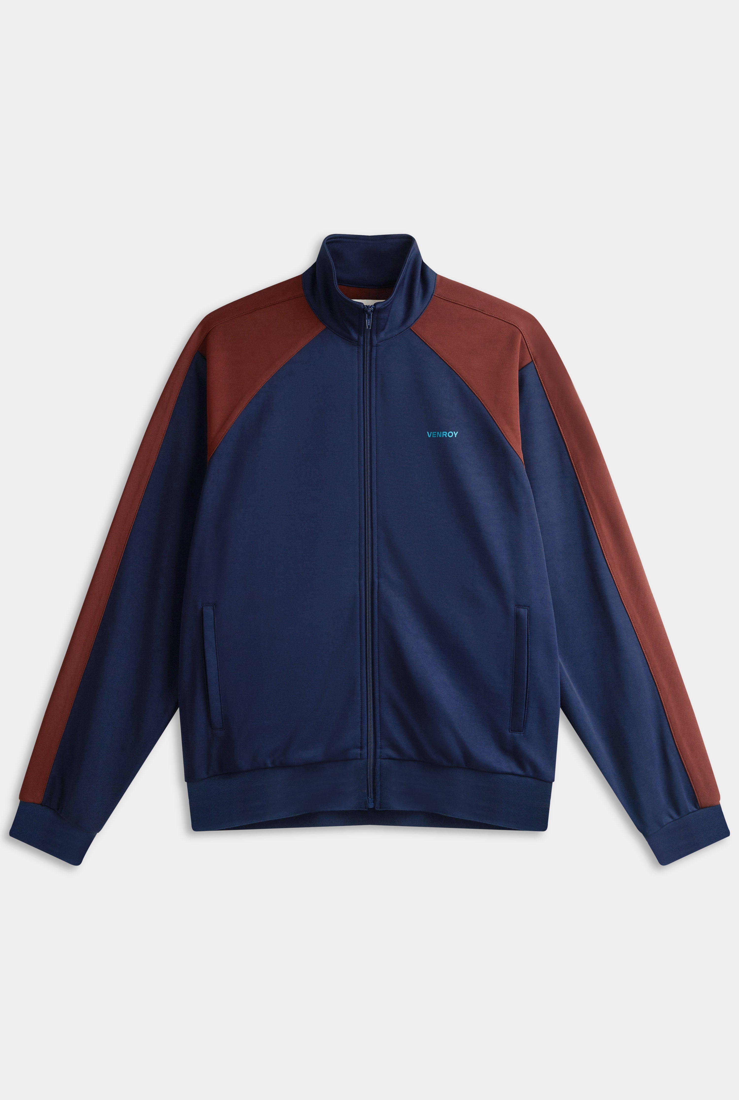 トップス Antonio Vattev 25ss FUNNEL TRACK JACKET Mens Jersey Zip Track Jacket in Navy Blue/Chocolate | Venroy – VENROY