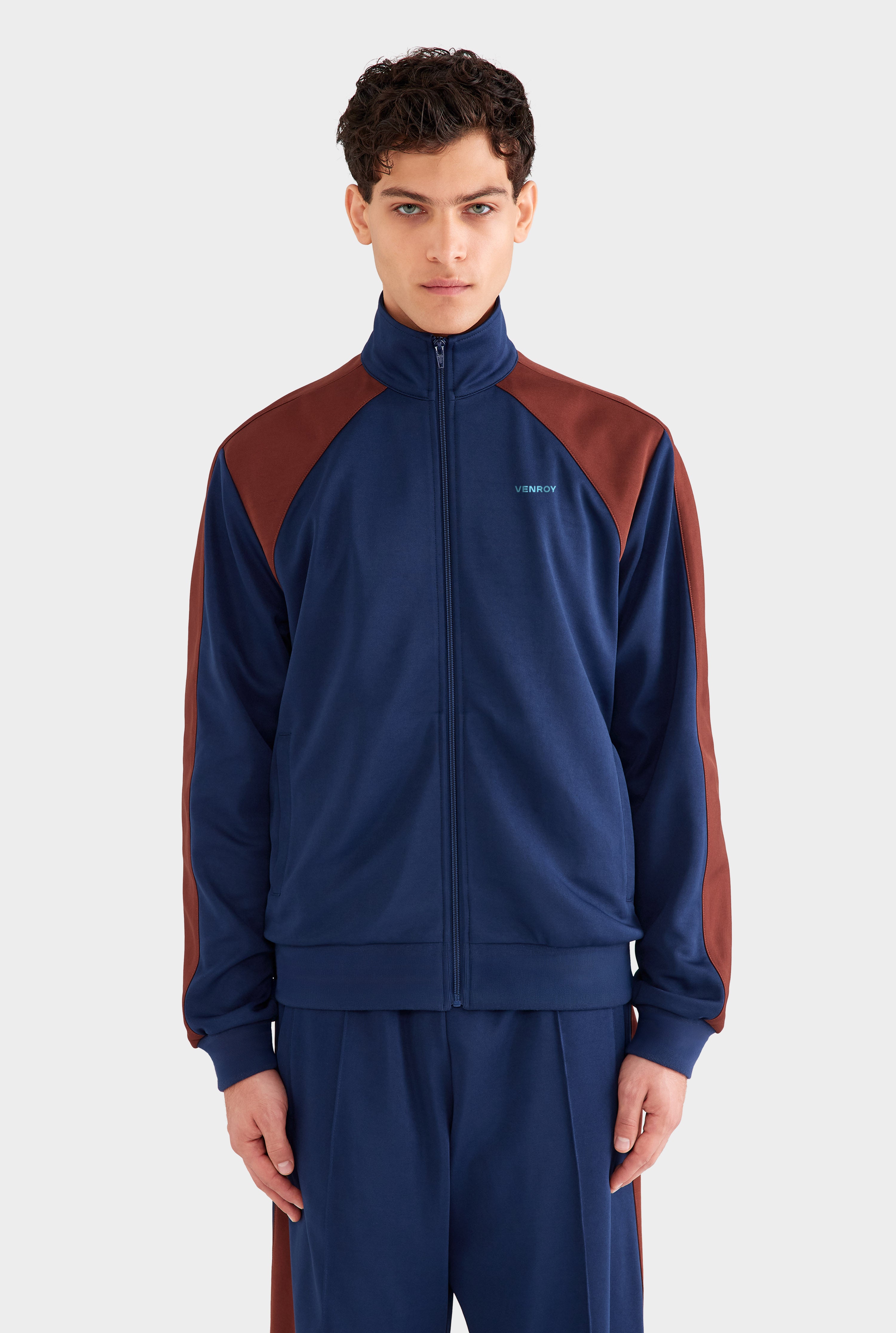 Jersey Zip Track Jacket - Navy Blue/Chocolate