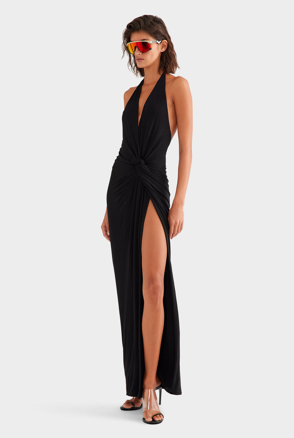 Plunge Jersey Twist Maxi Dress - Black