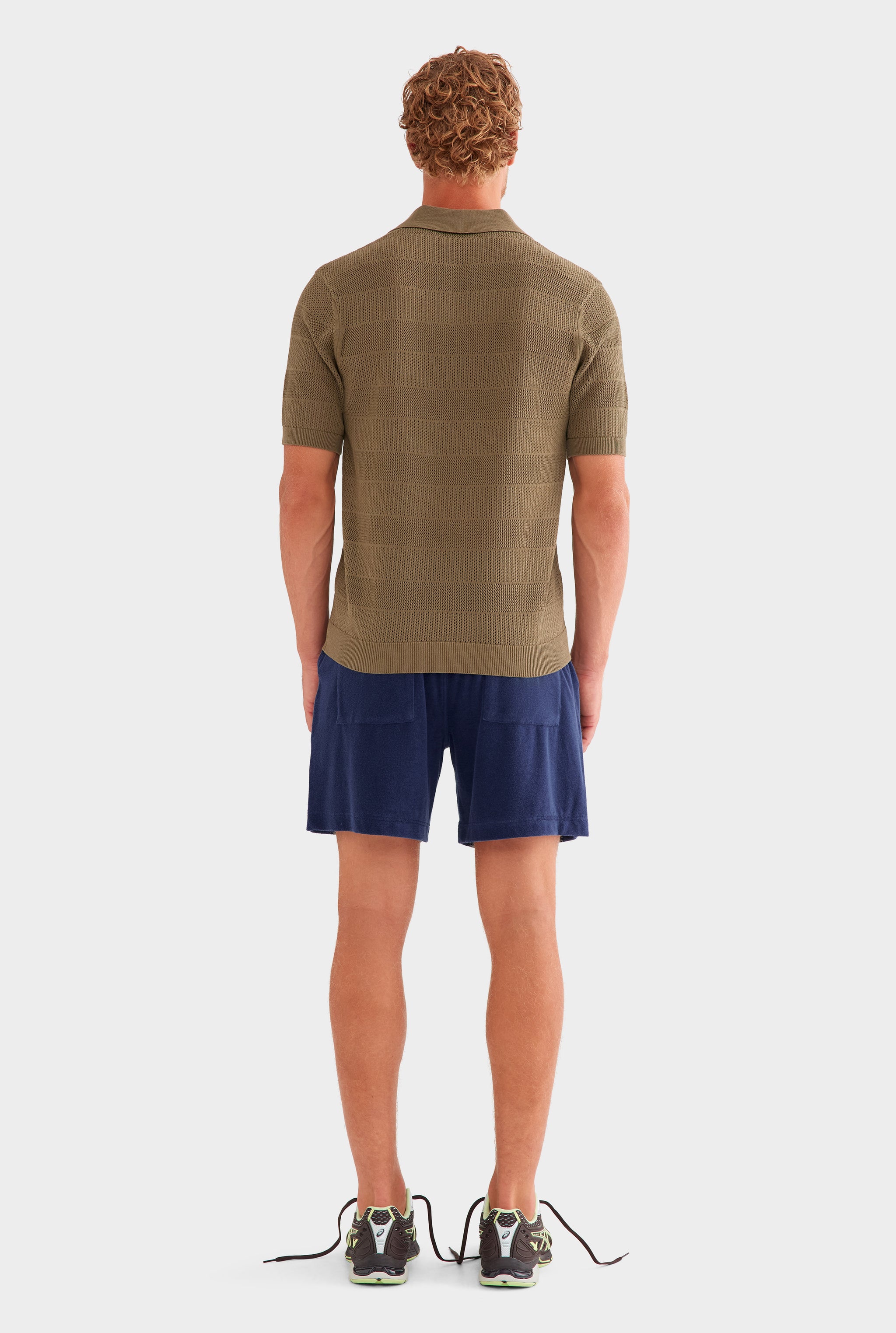 Pointelle Stripe Cotton Polo - Olive