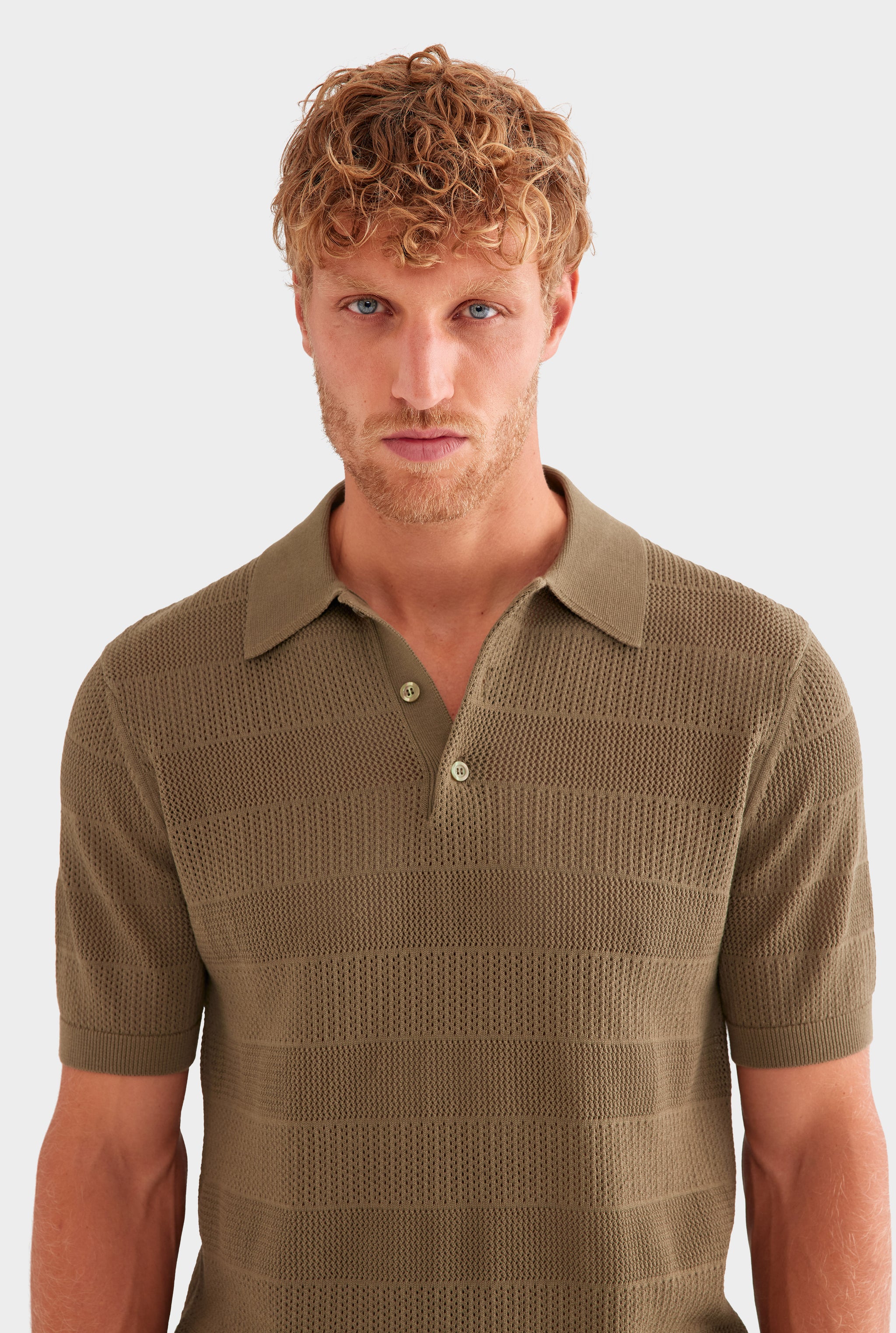 Pointelle Stripe Cotton Polo - Olive
