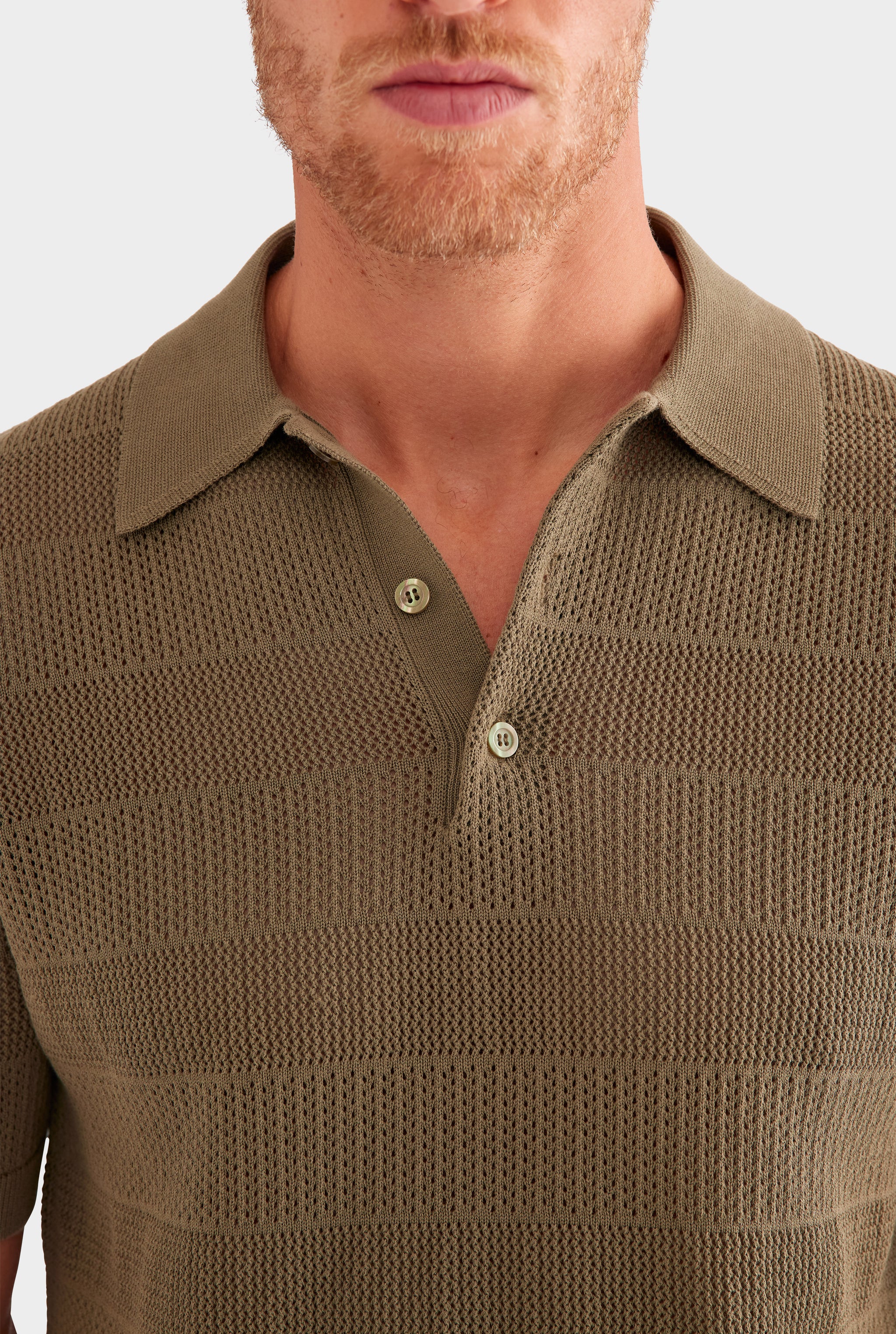 Pointelle Stripe Cotton Polo - Olive