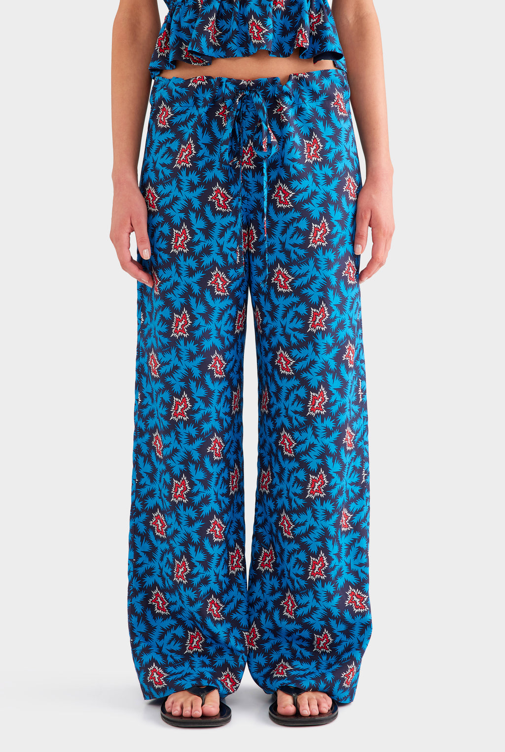Printed Silk Paperbag Pant - Blue/Red BAM