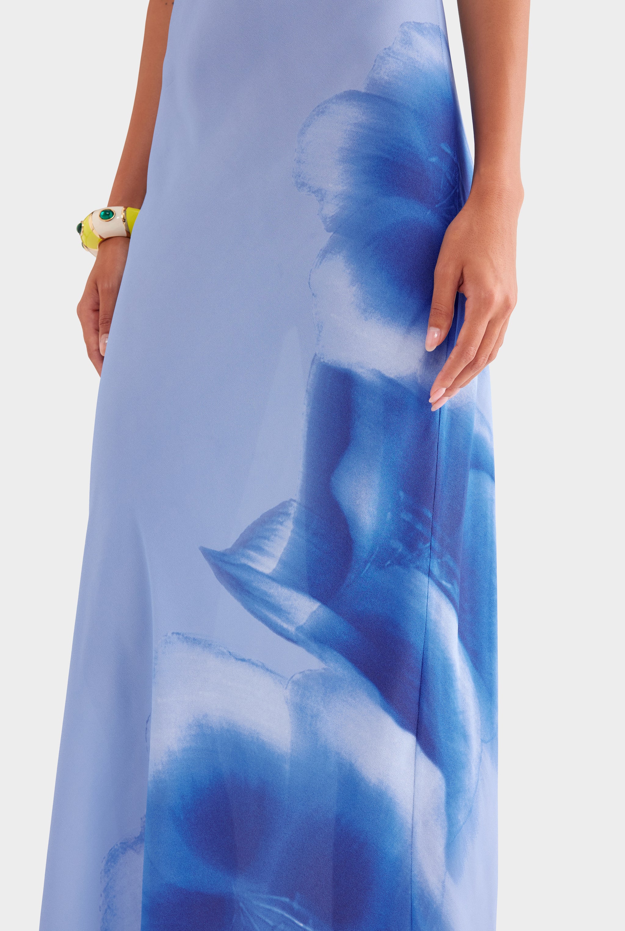 Printed Slip Dress - Powder Blue Blurred Floral