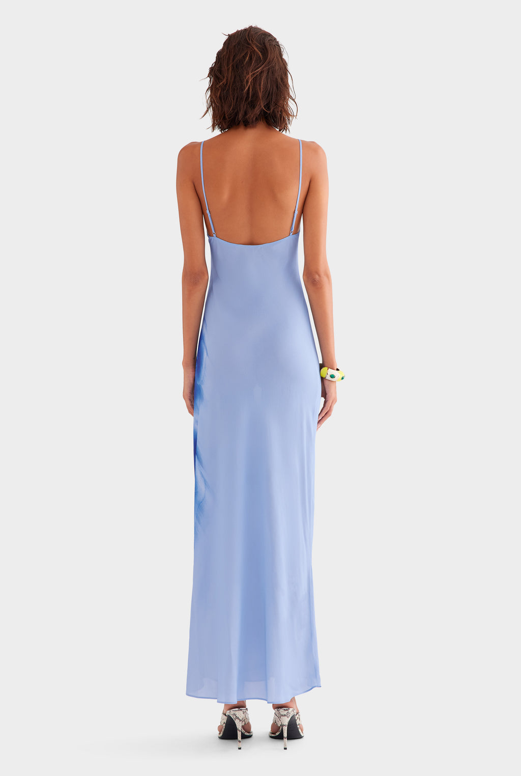 Printed Slip Dress in Powder Blue Blurred Floral