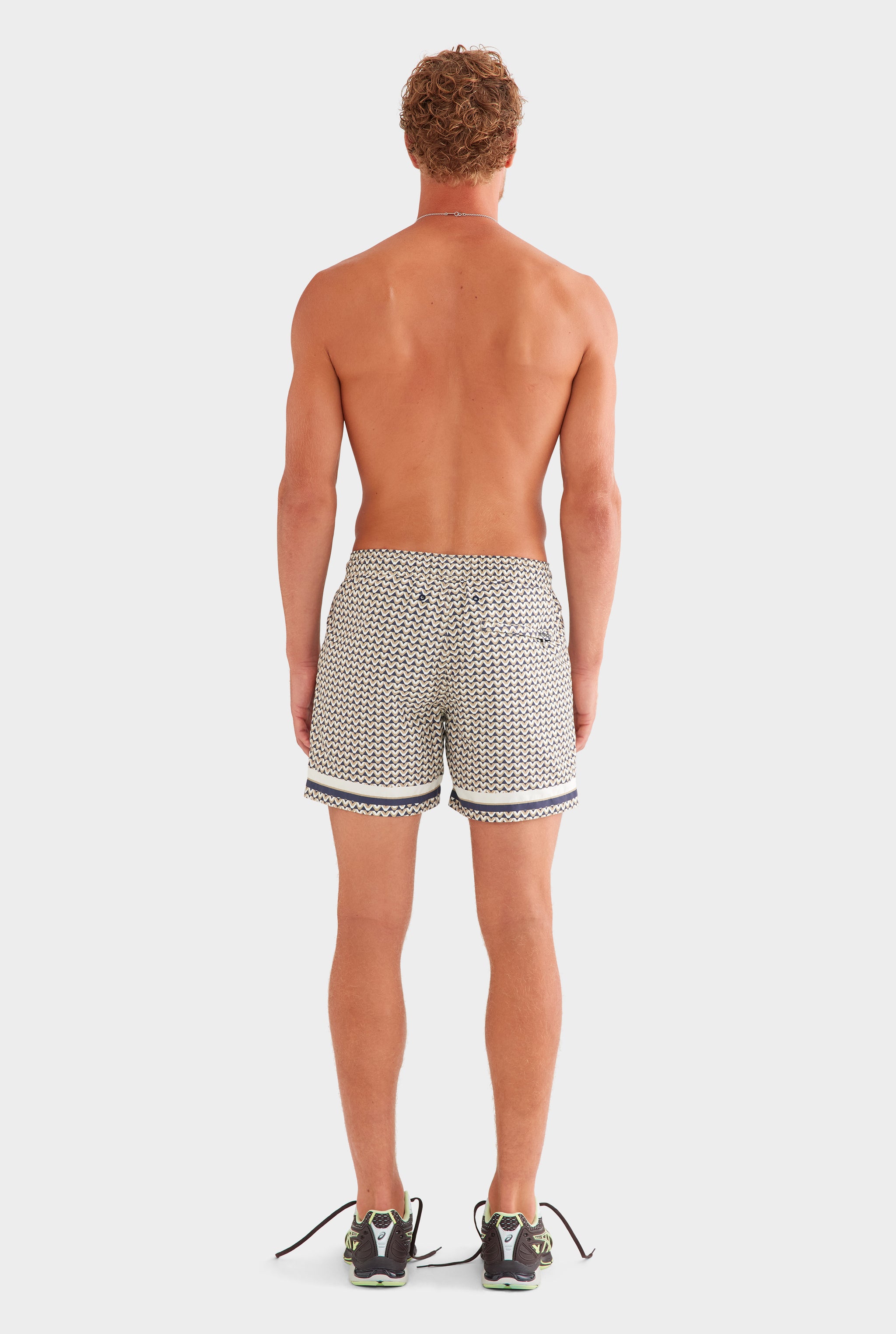 Printed Swim Short - Navy/Beige V Monogram