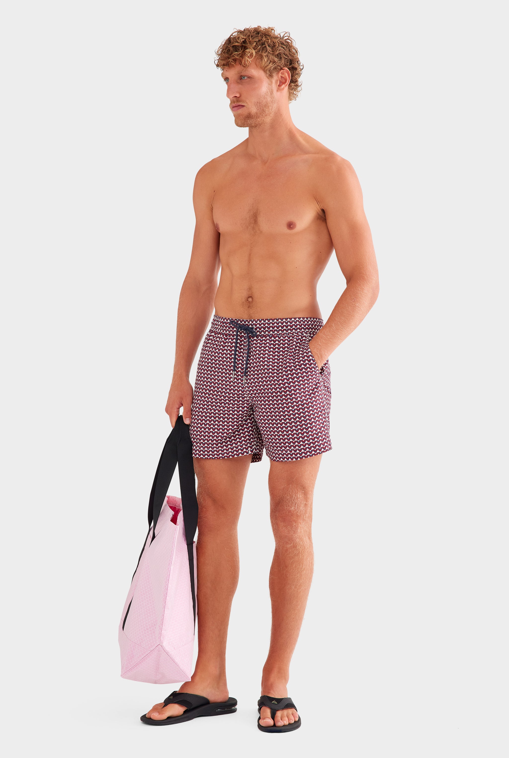 Printed Swim Short - Off White/Pomegranate/Navy V Monogram