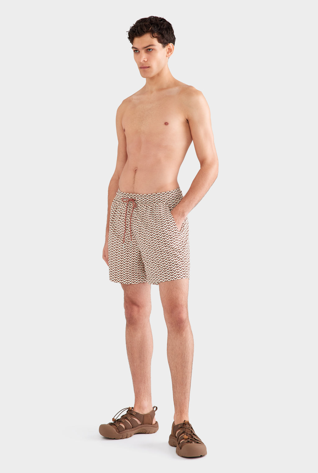 Printed Swim Short - Pale Aqua/Peach/Chocolate V Monogram