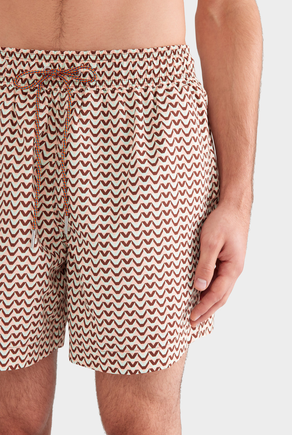 Printed Swim Short - Pale Aqua/Peach/Chocolate V Monogram