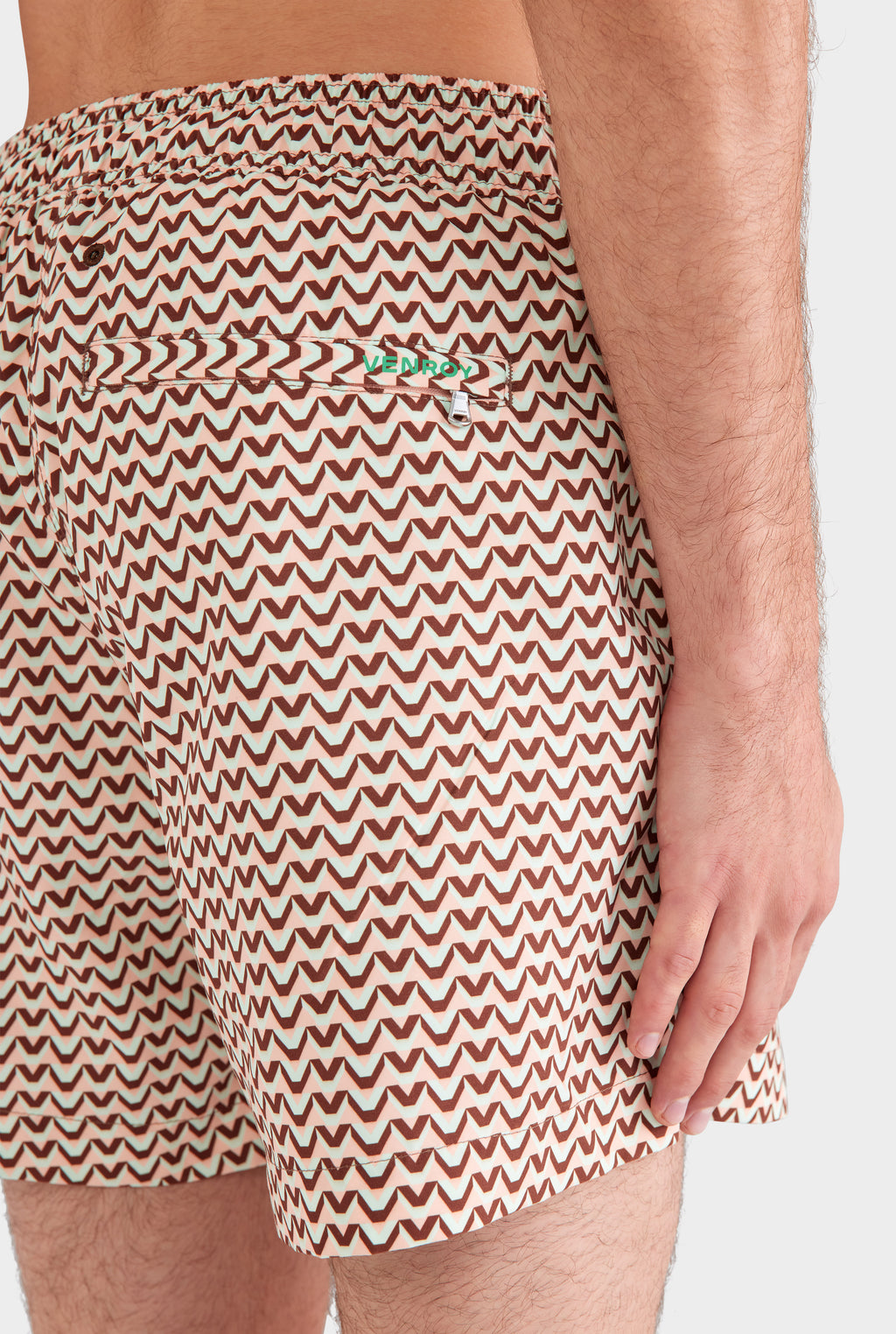 Printed Swim Short - Pale Aqua/Peach/Chocolate V Monogram