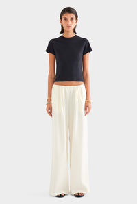 Relaxed Wool Wide Leg Trouser - Cream
