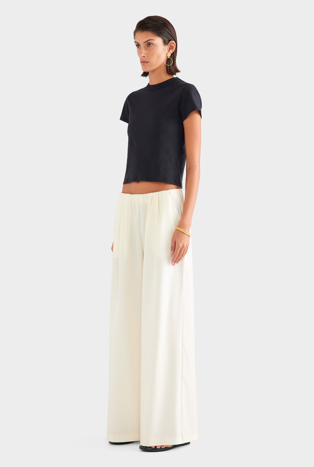 Relaxed Wool Wide Leg Trouser - Cream