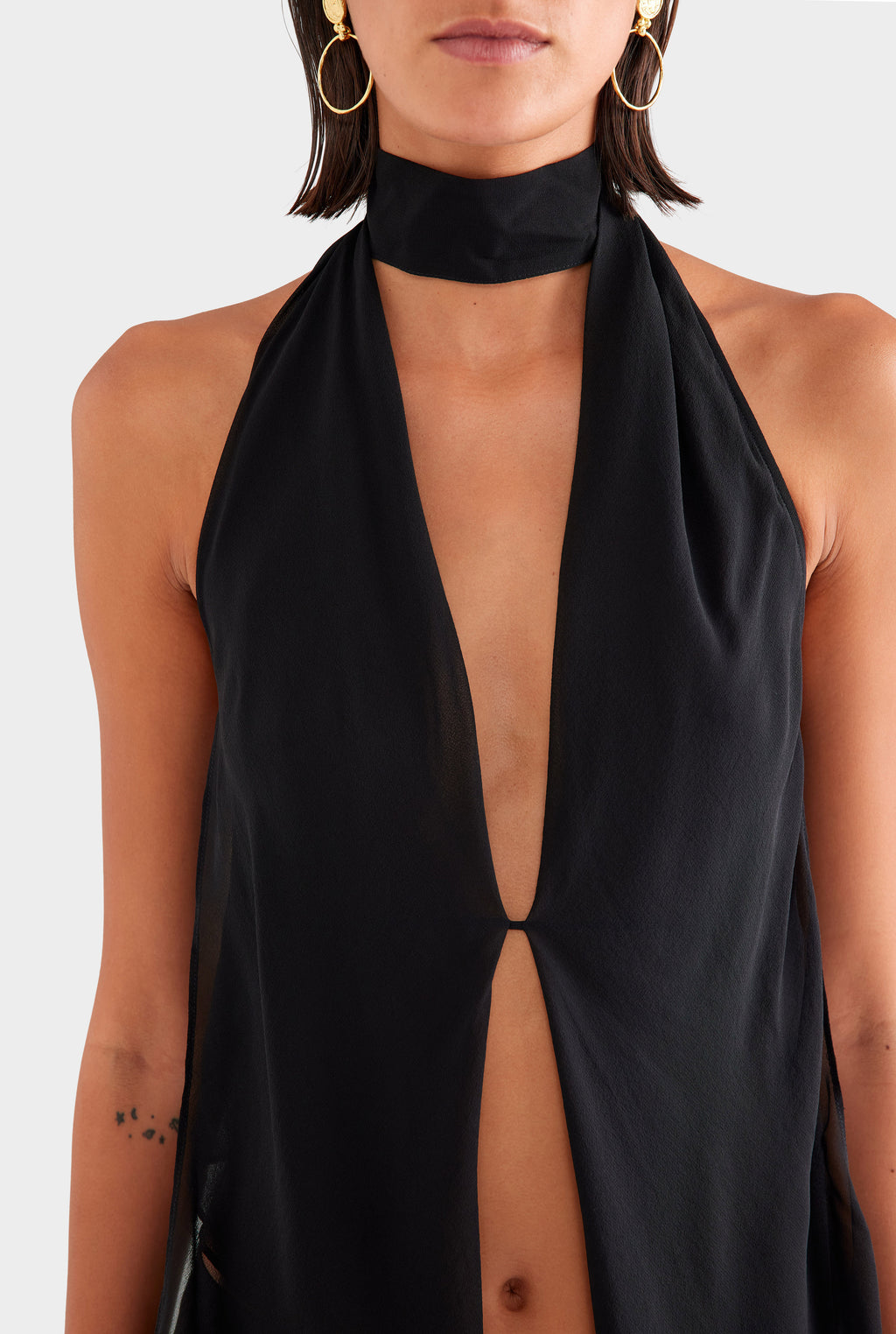 Silk Layered Halter Top - Black