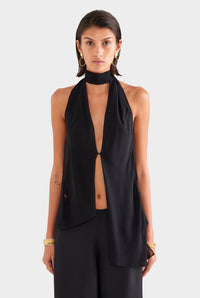 Silk Layered Halter Top - Black