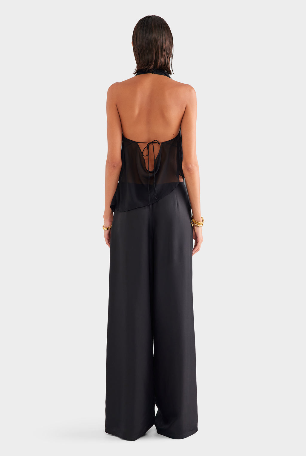 Silk Layered Halter Top - Black