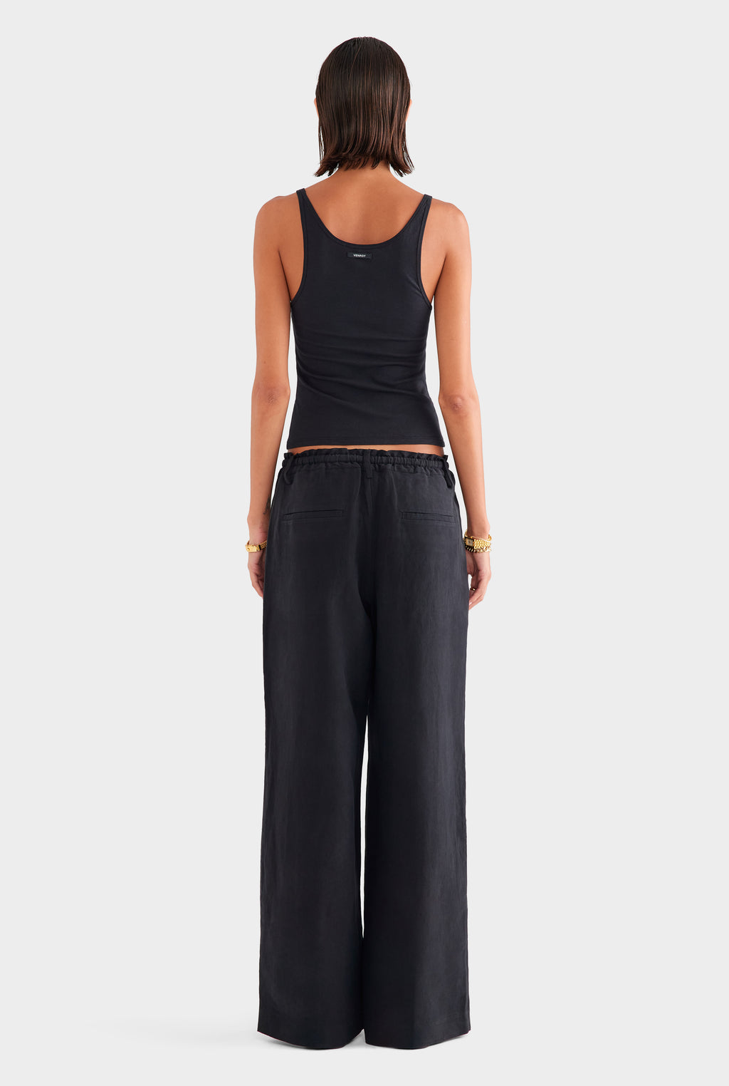 Silk Linen Relaxed Pleat Front Pant - Black