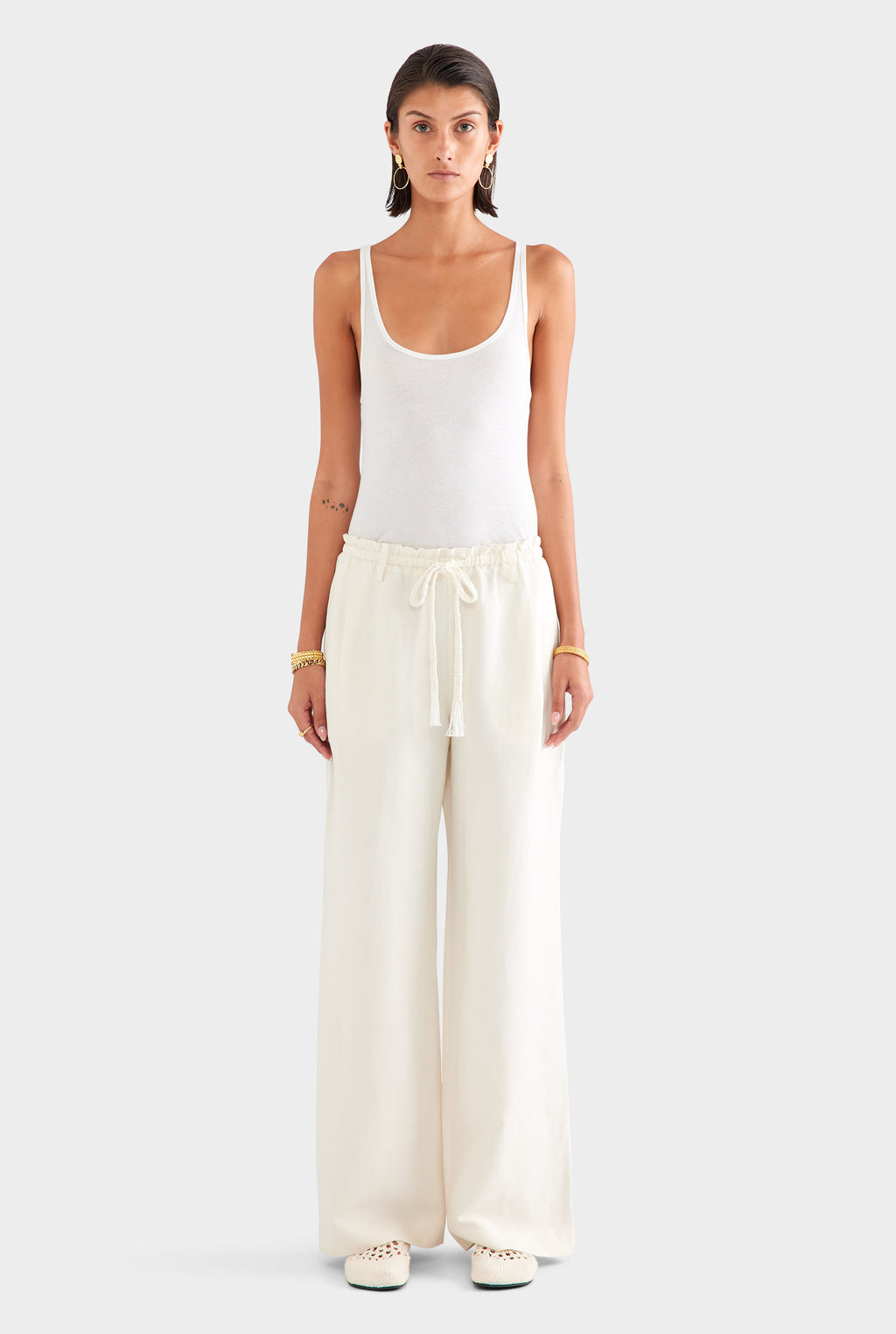 Silk Linen Relaxed Pleat Front Pant - Cream