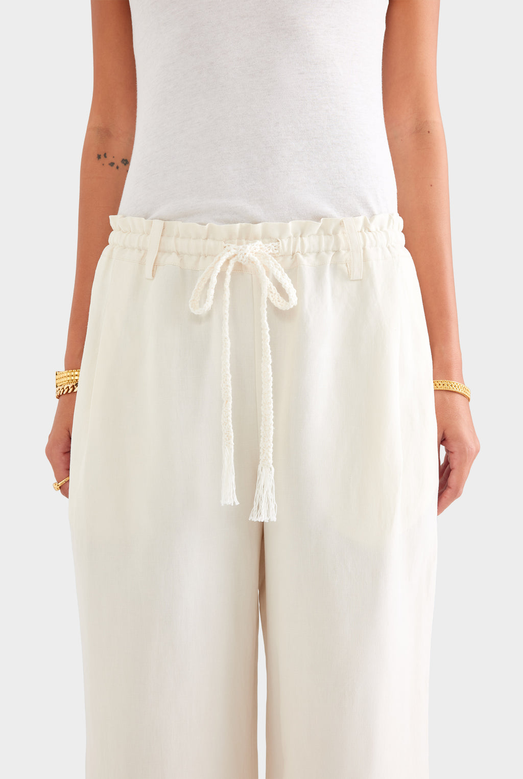 Silk Linen Relaxed Pleat Front Pant - Cream