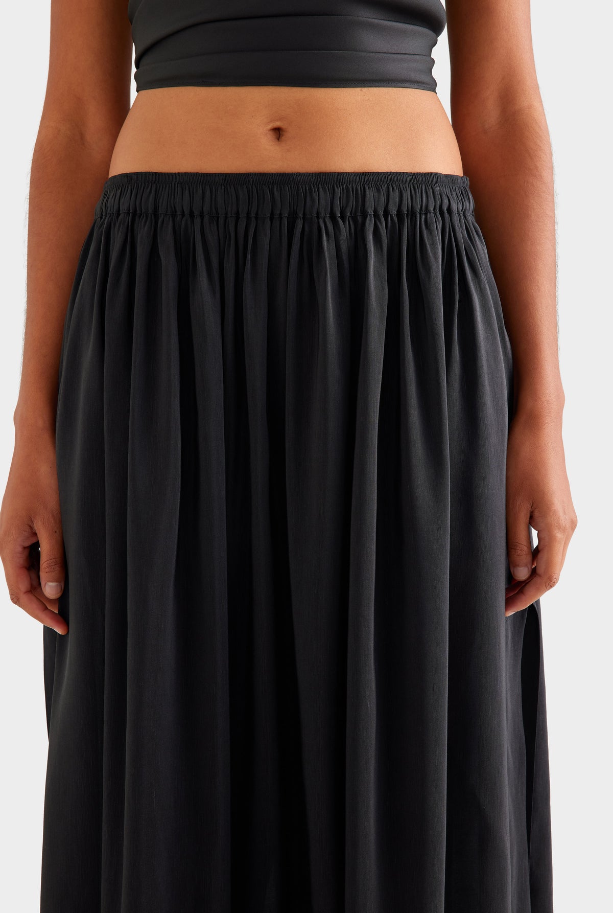Silk Linen Maxi Skirt - Black