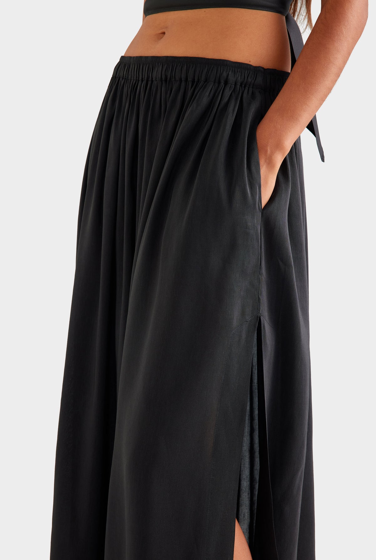 Silk Linen Maxi Skirt - Black