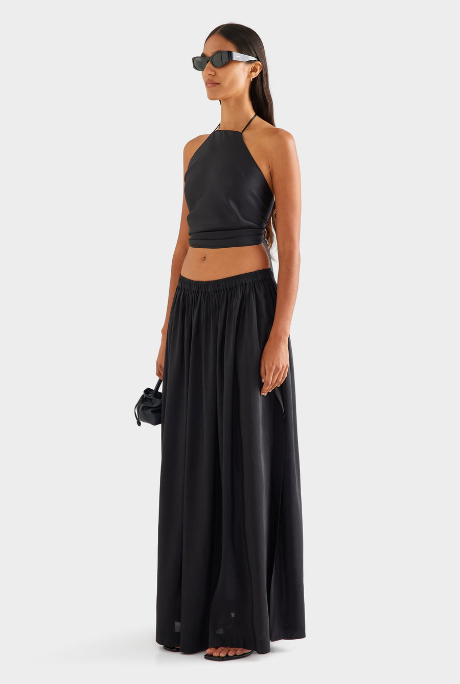 Silk Linen Maxi Skirt - Black