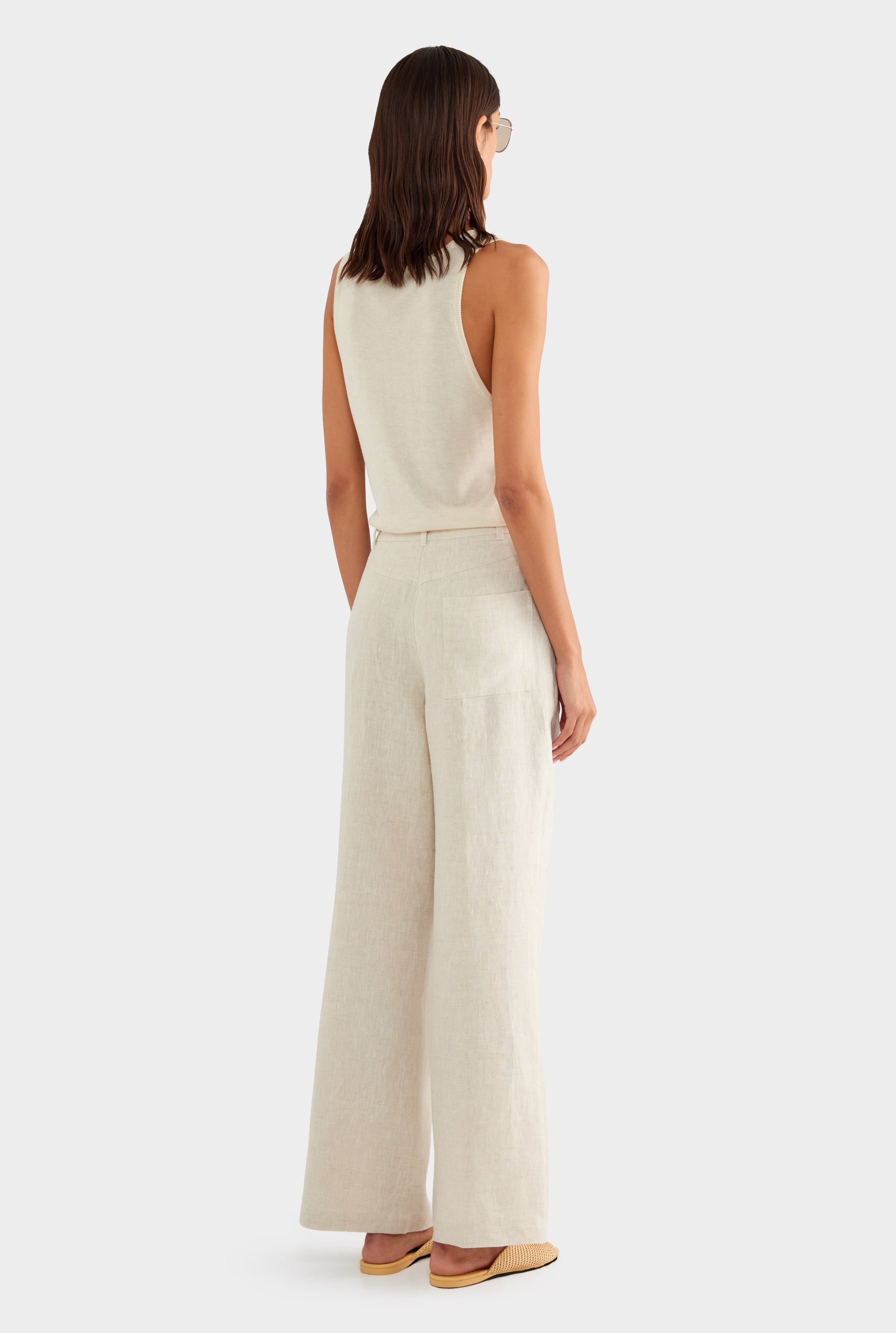Fixed Waist Linen Trouser - Sand