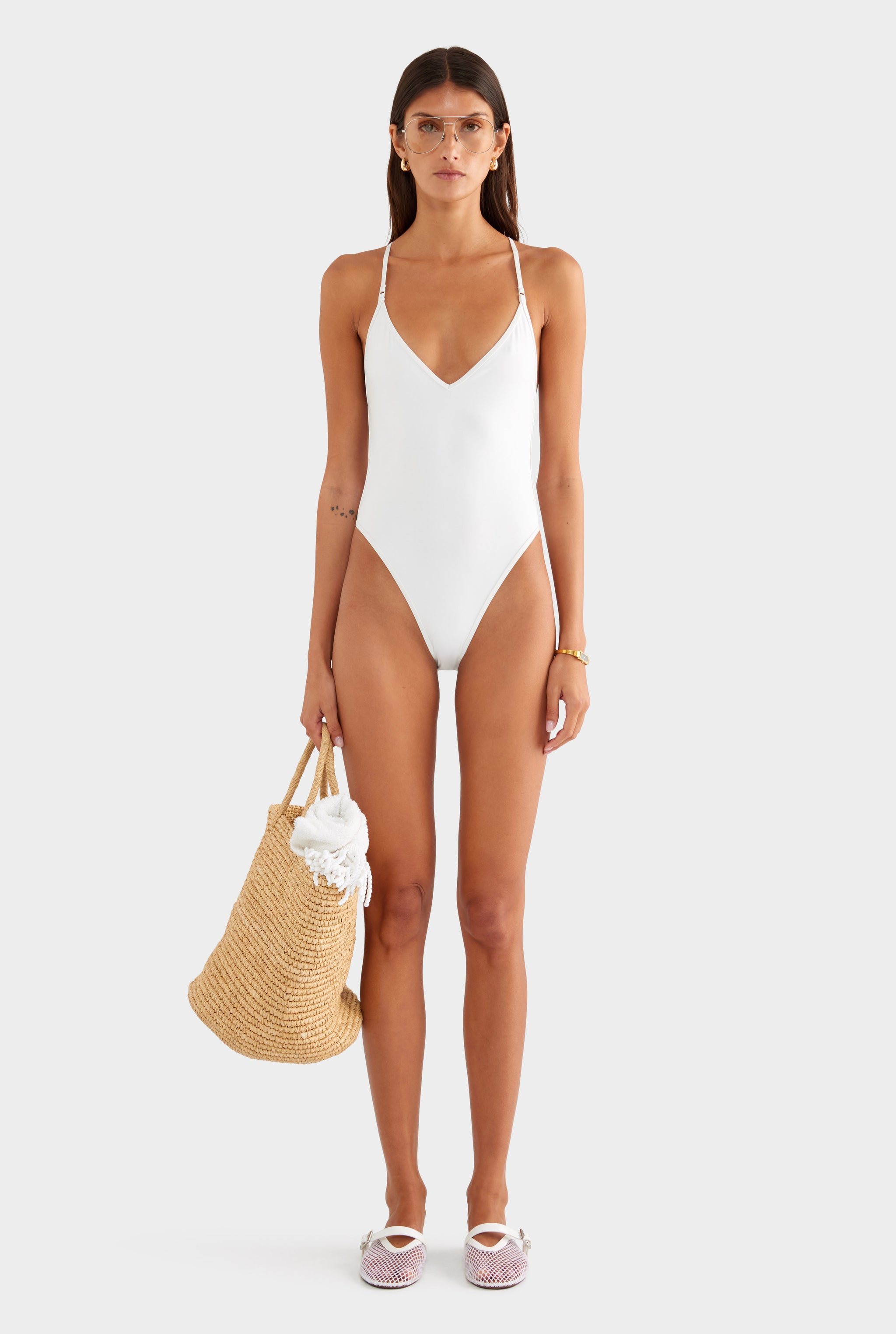 Cross Back One Piece - White