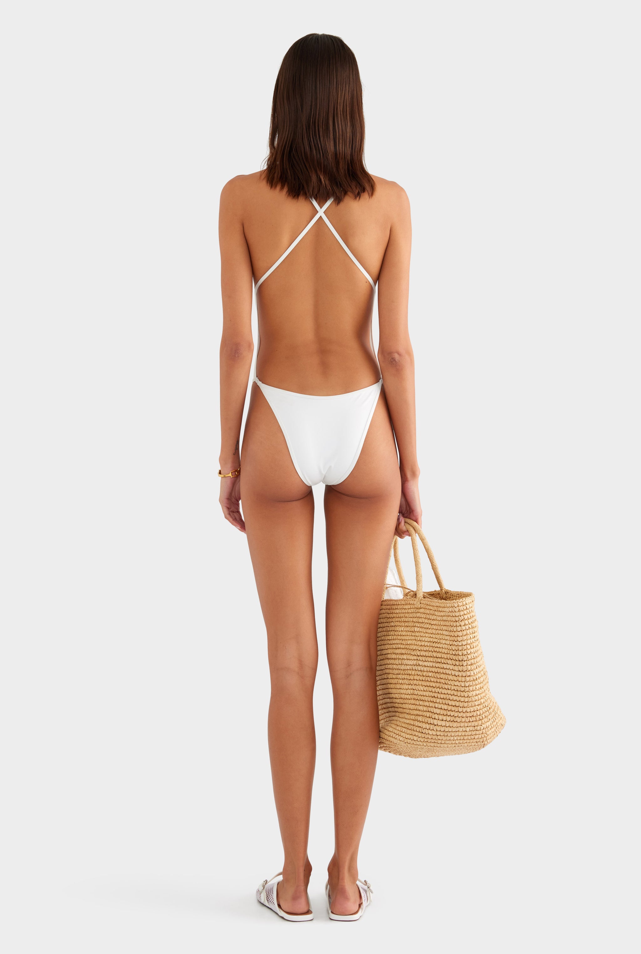 Cross Back One Piece - White