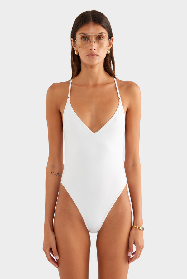 Cross Back One Piece - White