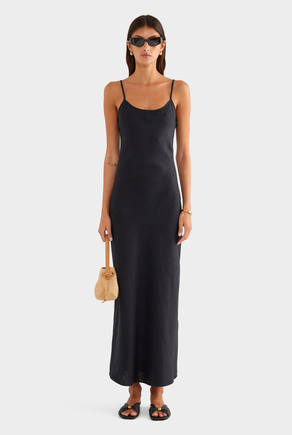 Linen Slip Dress - Black