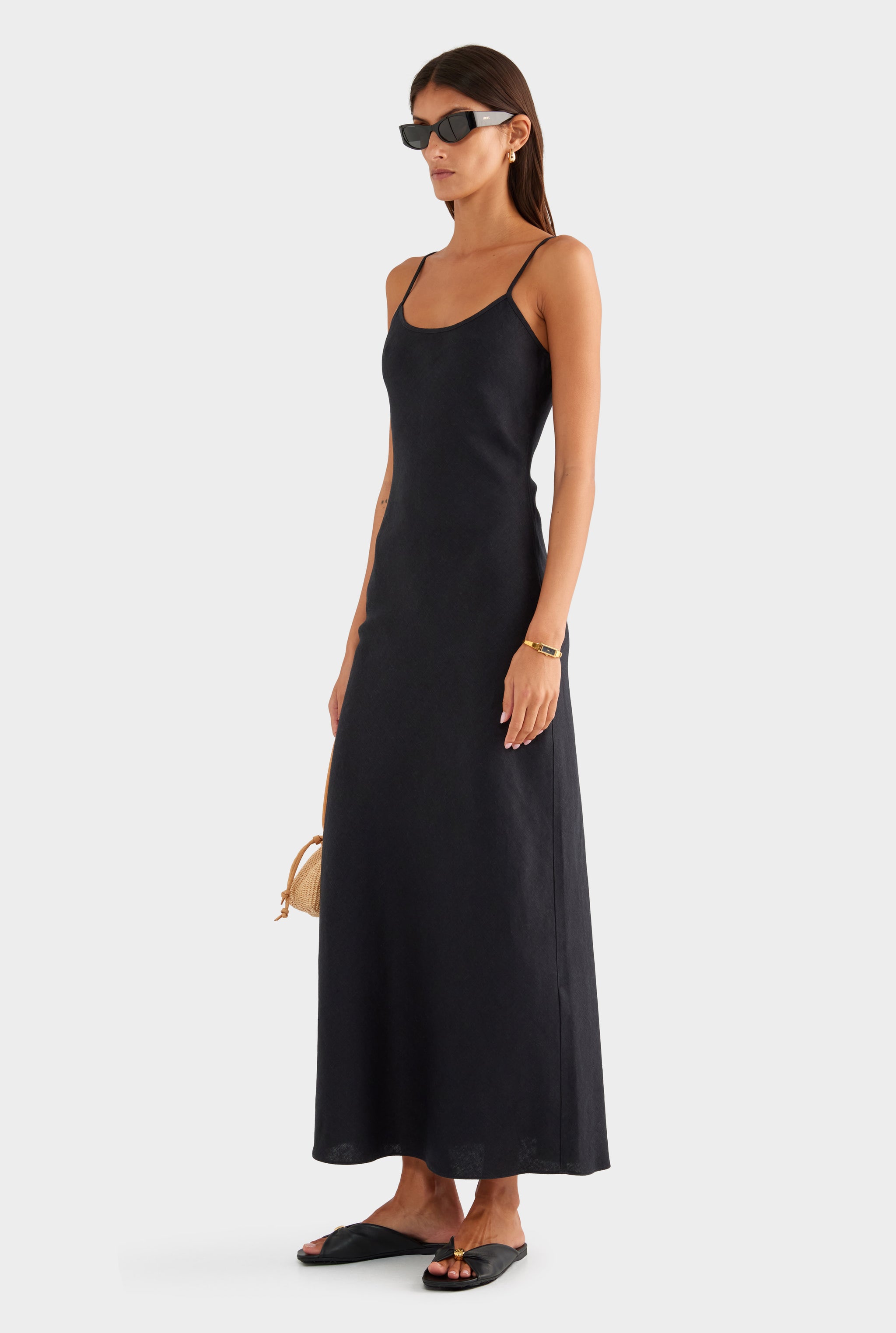 Linen Slip Dress - Black