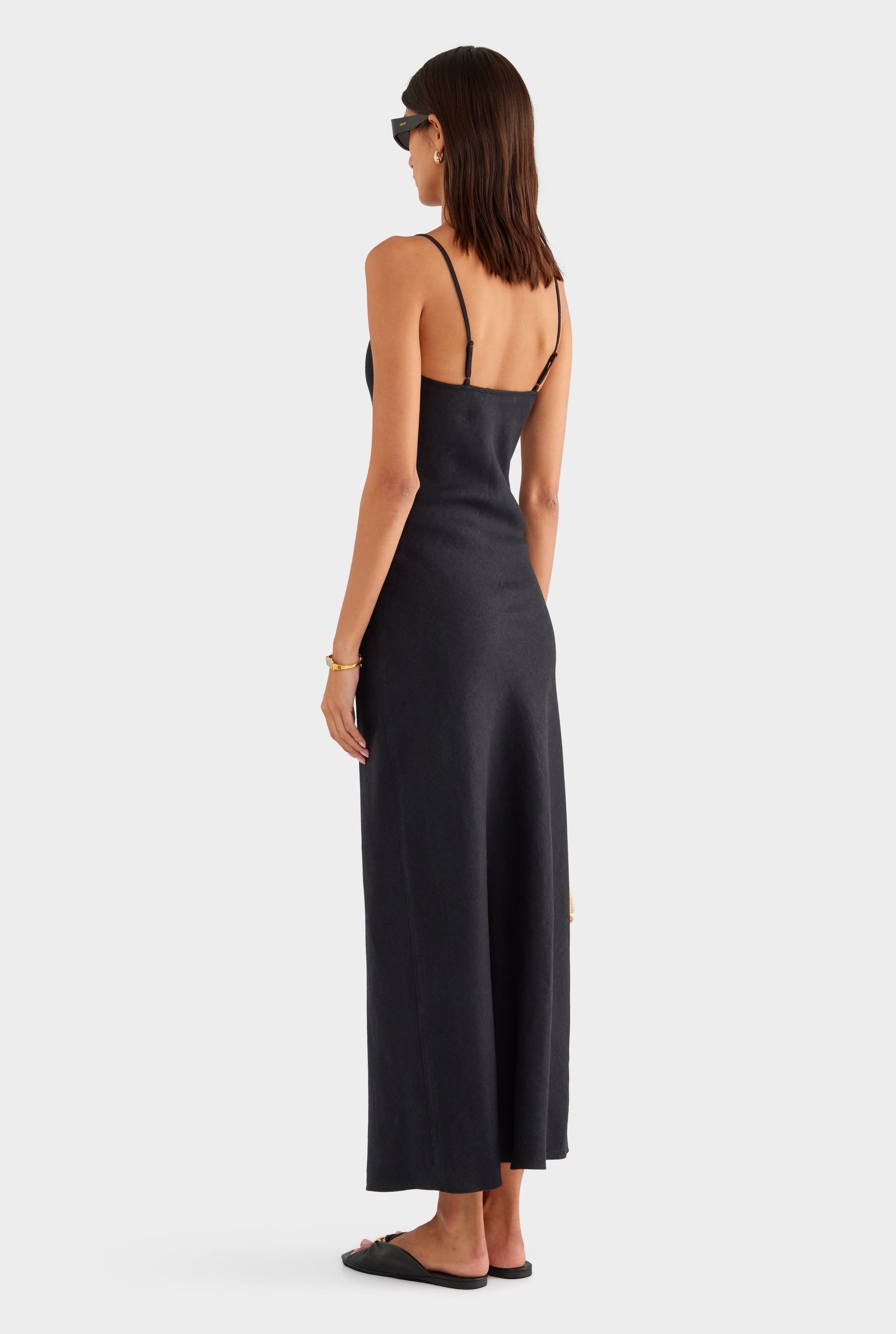 Linen Slip Dress - Black