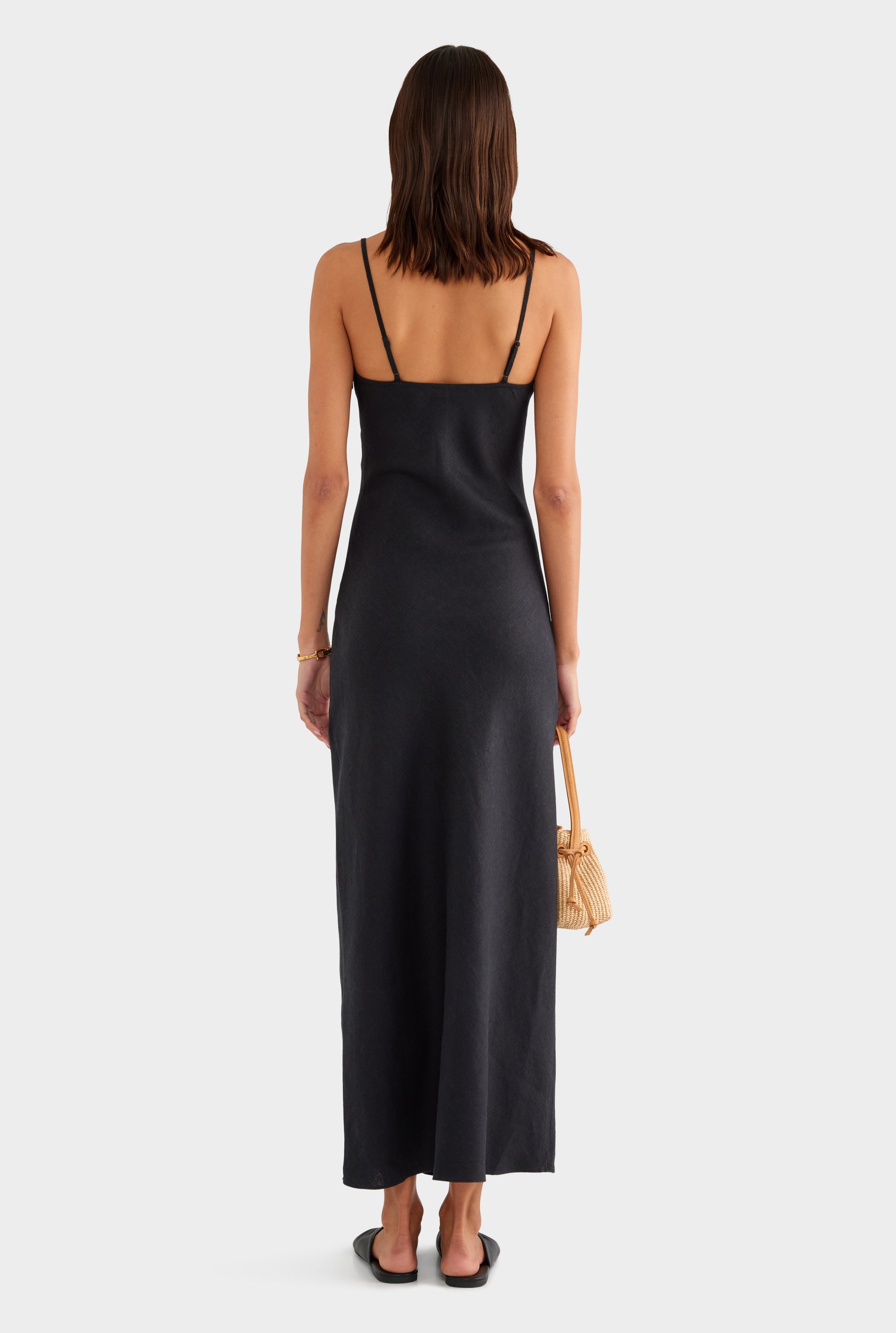 Linen Slip Dress - Black