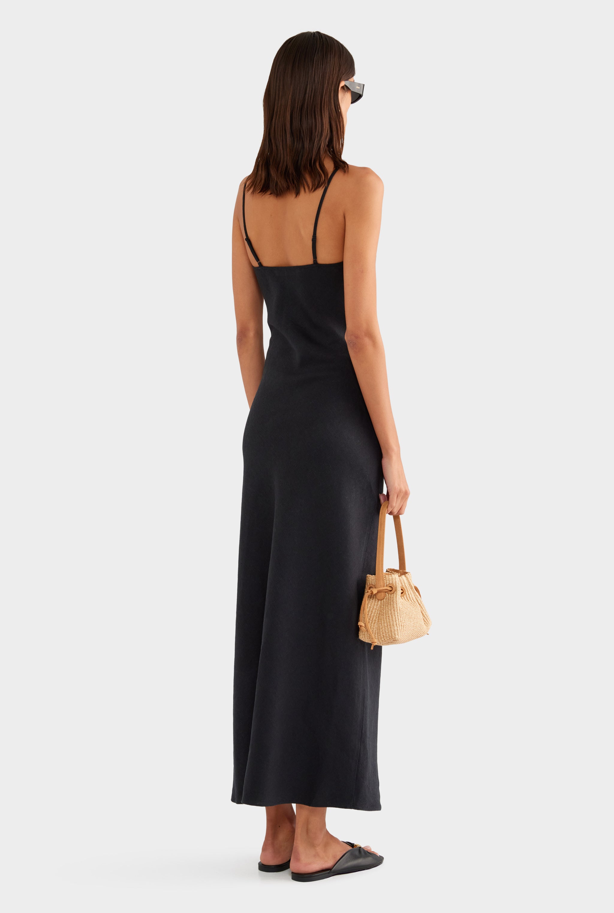Linen Slip Dress - Black