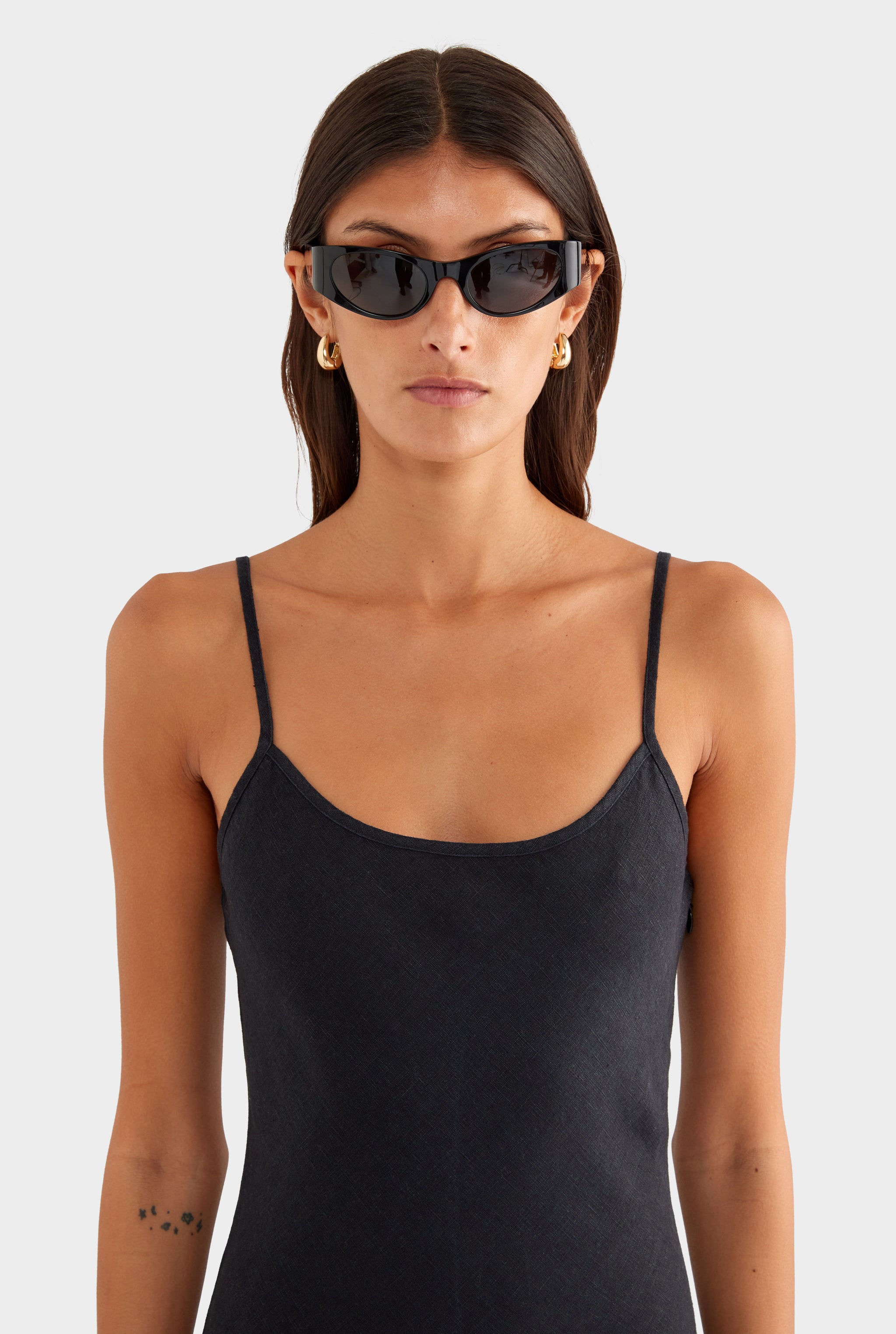 Linen Slip Dress - Black
