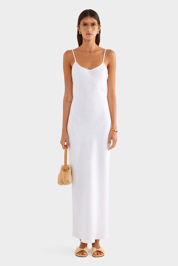 Linen Slip Dress - White