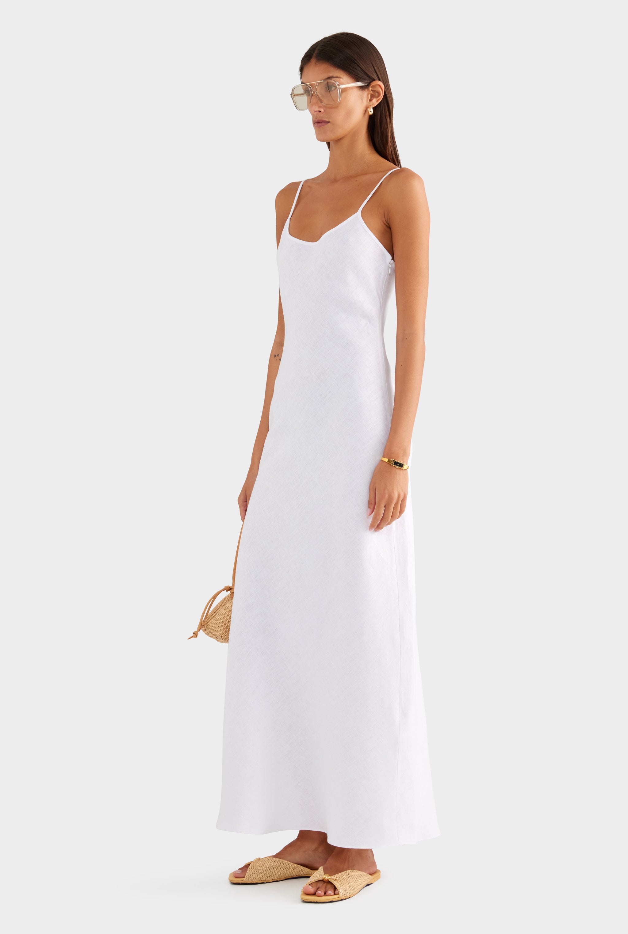 Linen Slip Dress - White