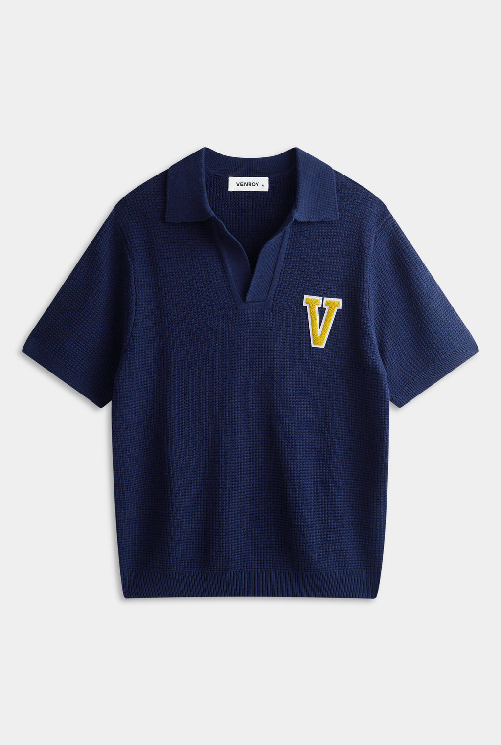 Relaxed Cotton Knit Open Neck Polo - Navy Blue